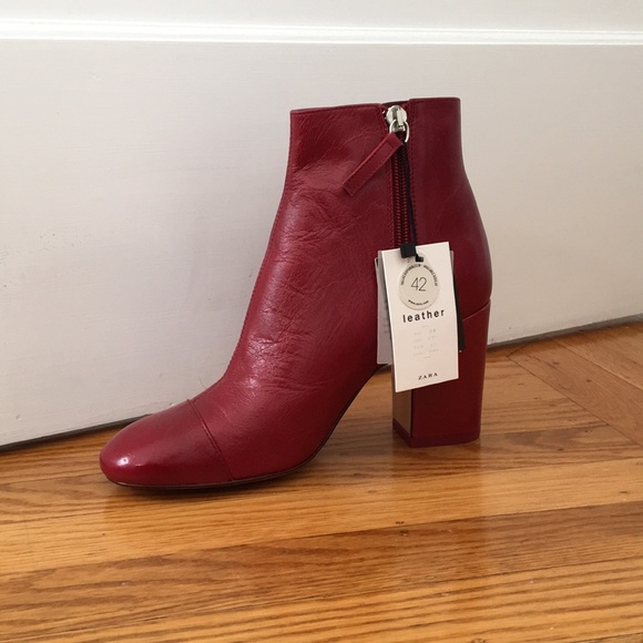 zara red leather boots